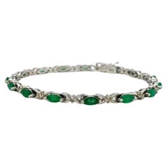 Bracelet Contemporary Emerald Diamond Gift for Mom in .925 Sterling Silver (en anglais)