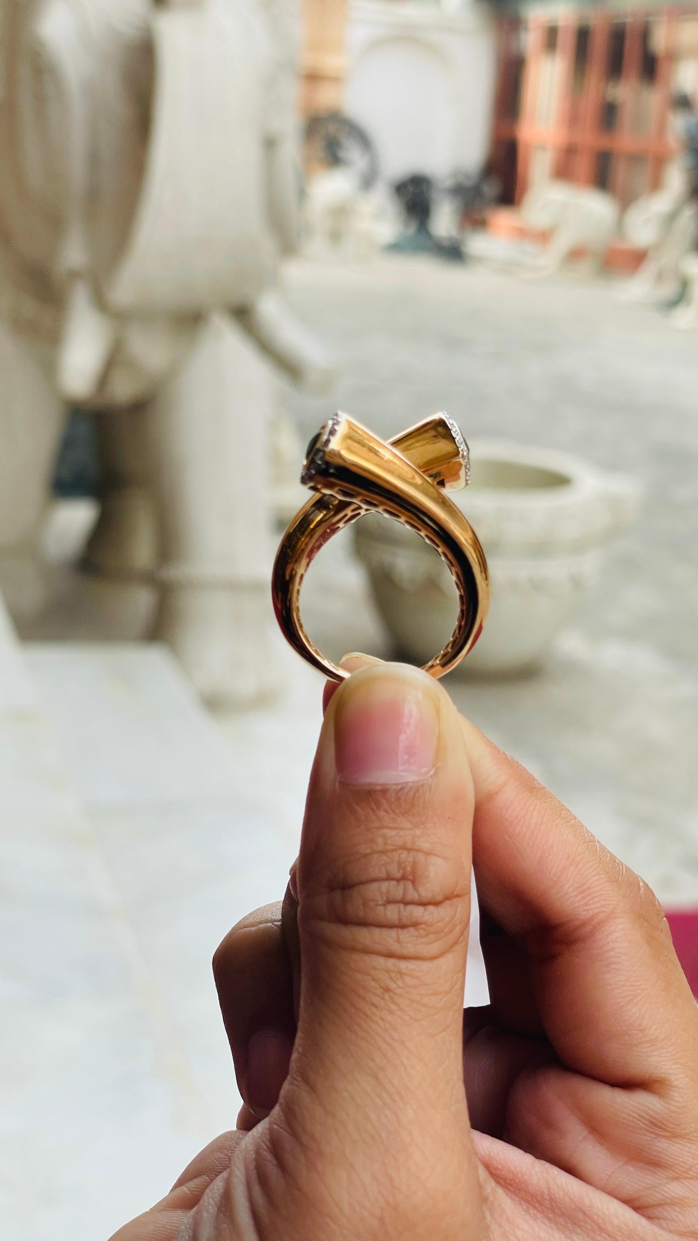 For Sale:  Contemporary Emerald Diamond Bypass Wedding Ring in 18k Solid Yellow Gold 12