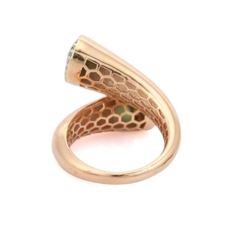 For Sale:  Contemporary Emerald Diamond Bypass Wedding Ring in 18k Solid Yellow Gold 4
