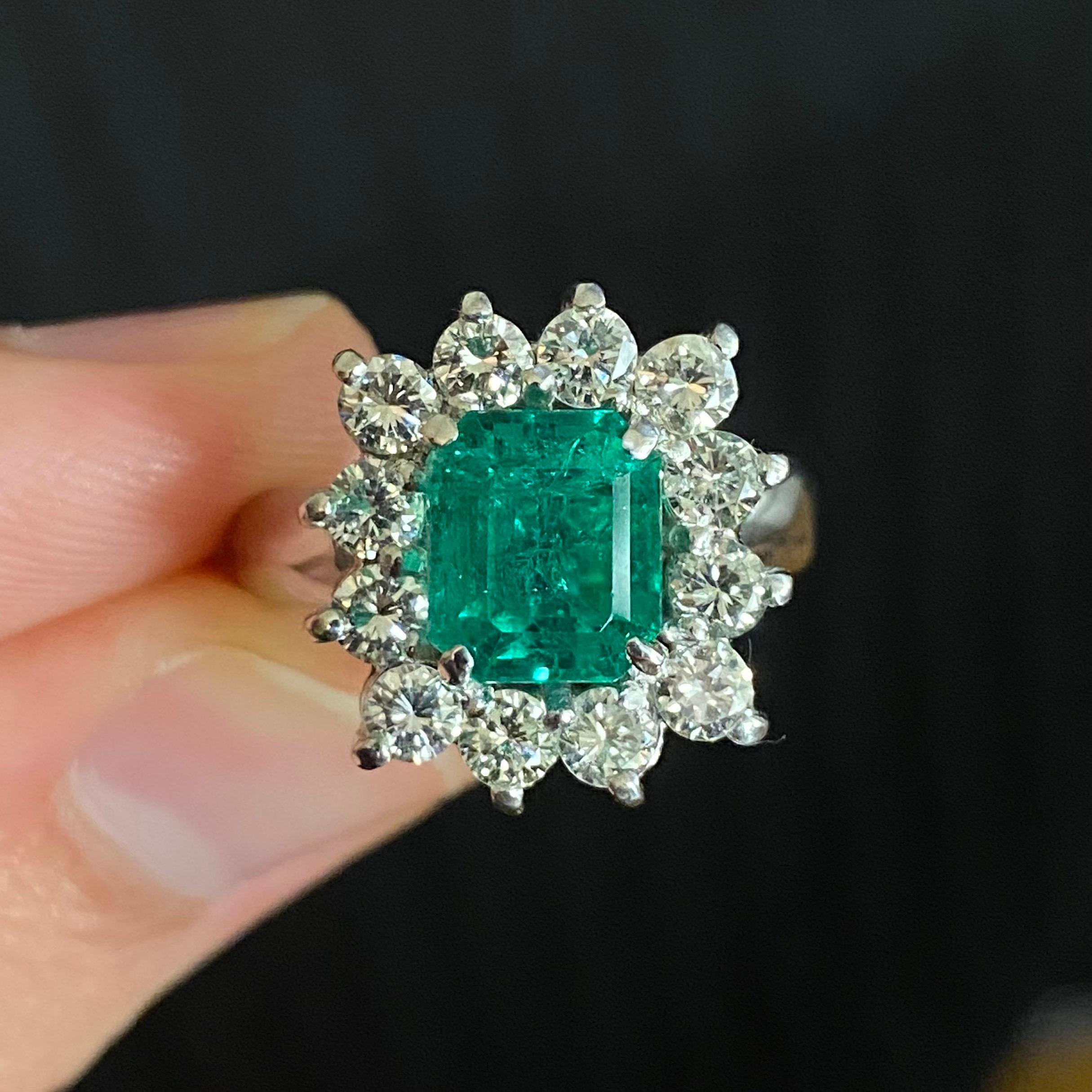 Contemporary Emerald Diamond Coronet Cluster Engagement Ring White Gold, 2010s 6