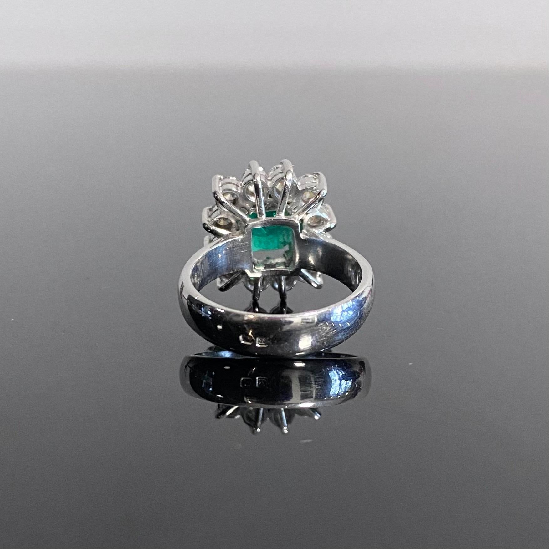 Contemporary Emerald Diamond Coronet Cluster Engagement Ring White Gold, 2010s 7