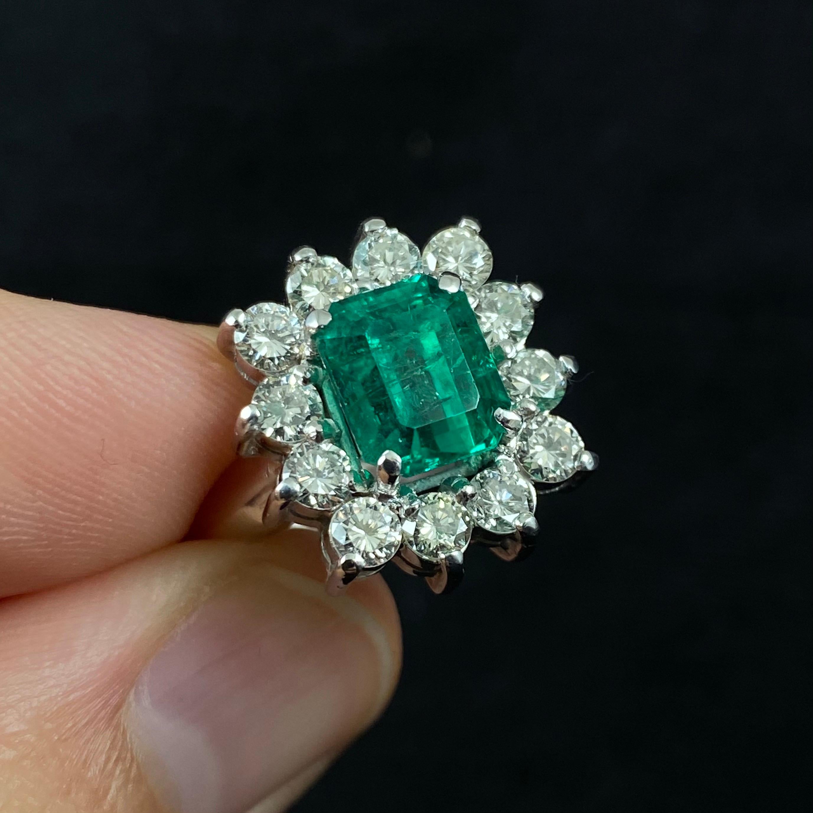 Contemporary Emerald Diamond Coronet Cluster Engagement Ring White Gold, 2010s 8
