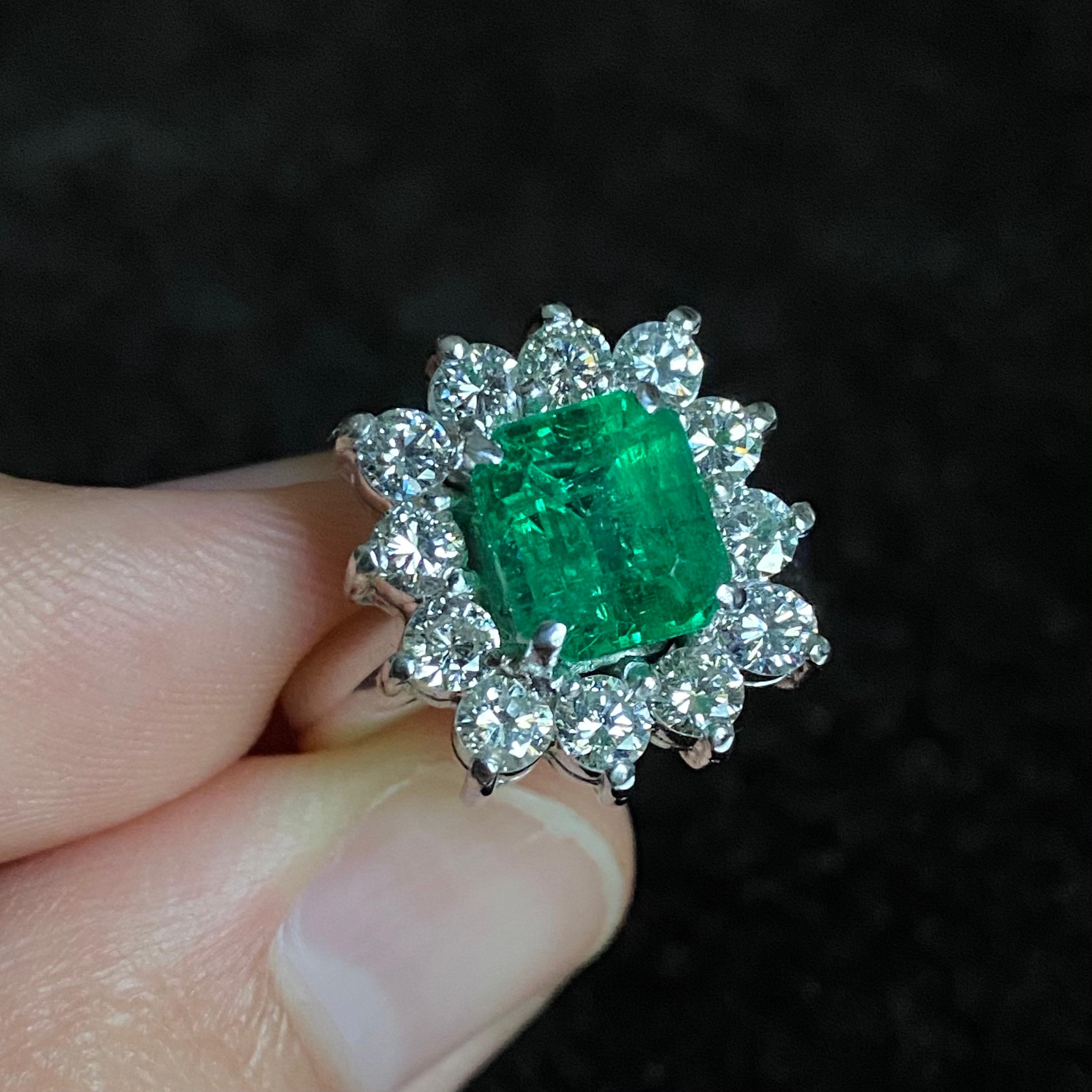 Contemporary Emerald Diamond Coronet Cluster Engagement Ring White Gold, 2010s 10