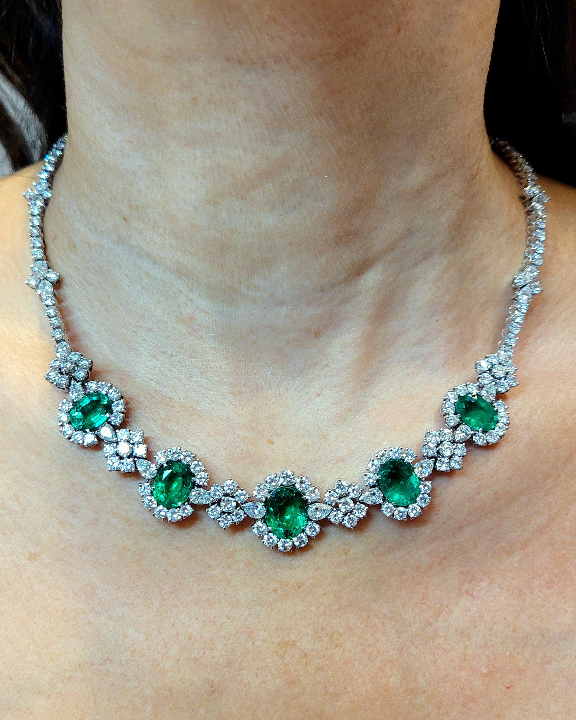 Contemporary Emerald Diamond Floret Collar Necklace For Sale at 1stDibs ...