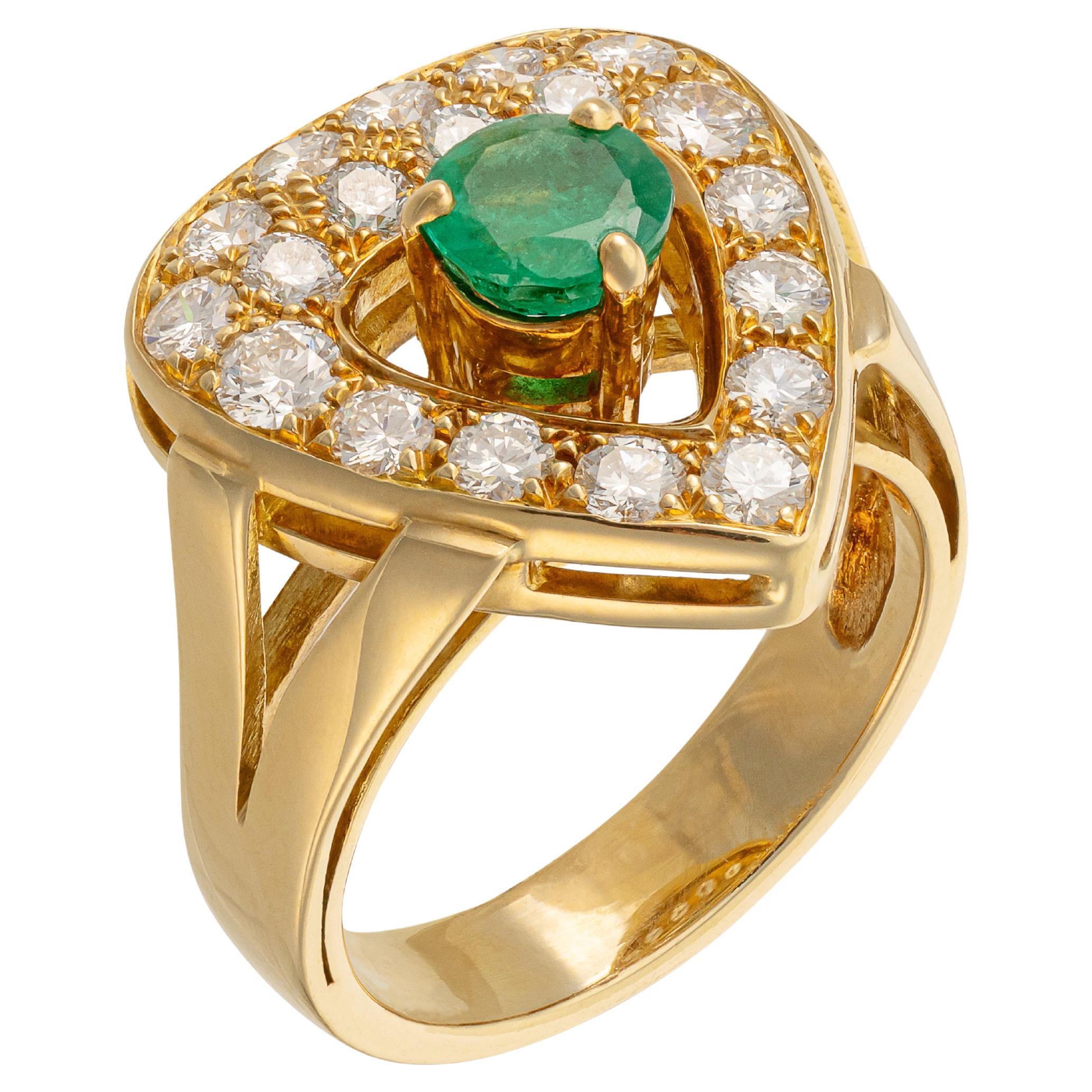 Anillo Cóctel Contemporáneo Esmeralda Diamante Oro Amarillo