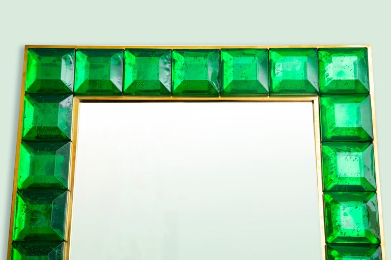 Italian Contemporary Emerald Green Diamond Murano Glass Mirror