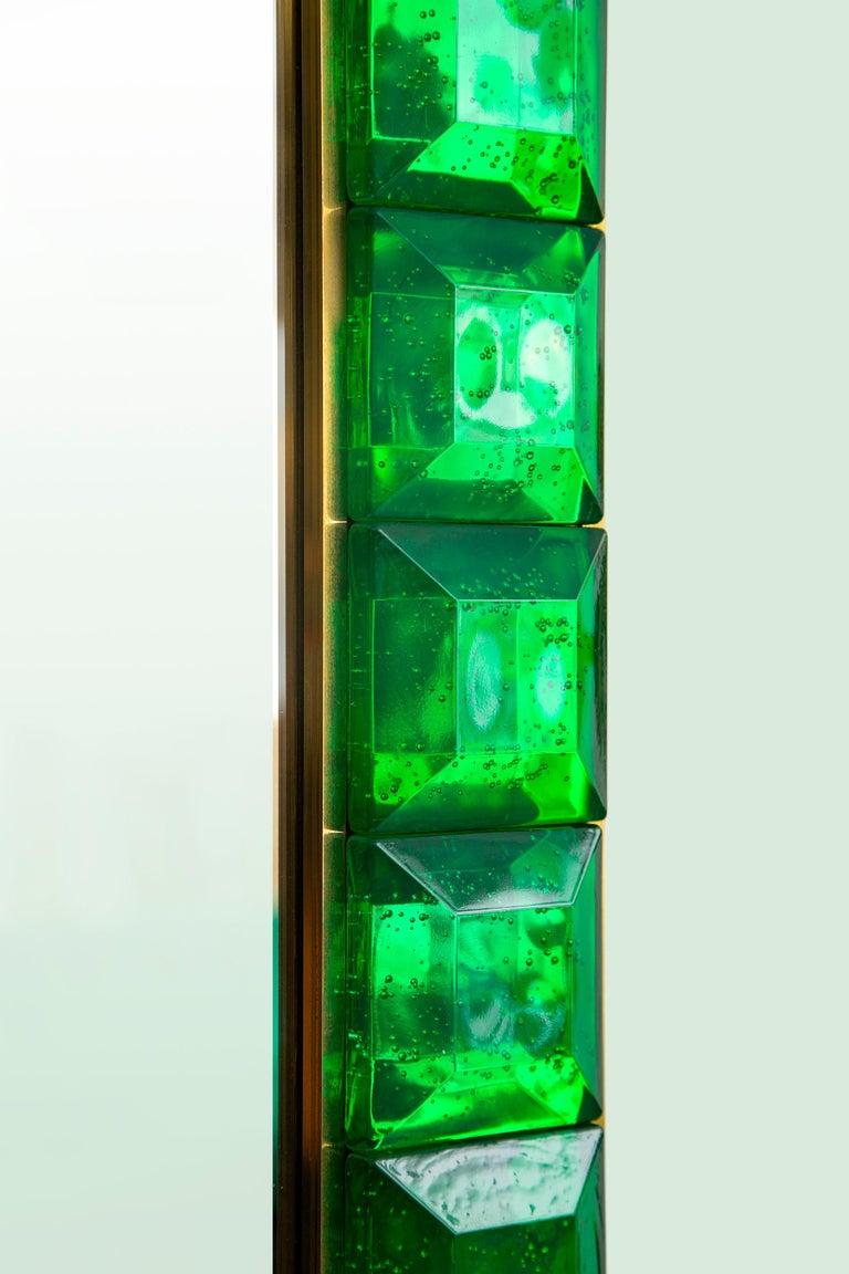 Contemporary Emerald Green Diamond Murano Glass Mirror In Excellent Condition In Miami, FL