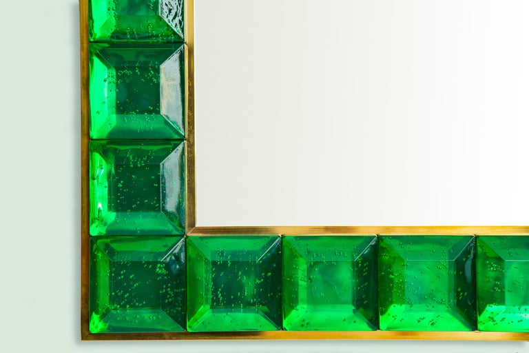 Contemporary Emerald Green Diamond Murano Glass Mirror 1