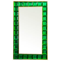 Contemporary Emerald Green Diamond Murano Glass Mirror