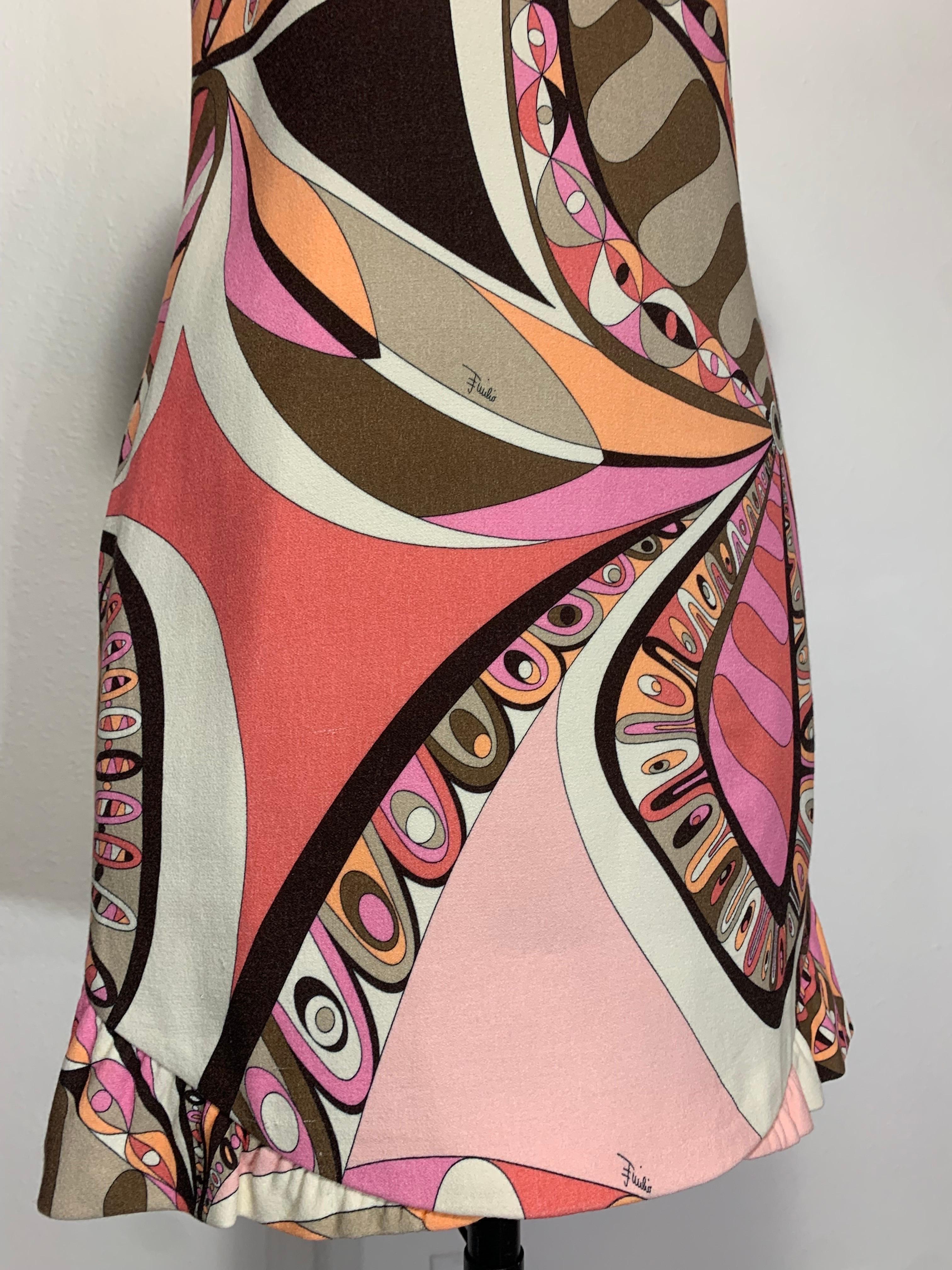 Contemporary Emilio Pucci Mod-Style Short-Sleeved Day Dress in Taupe Pink Print For Sale 11