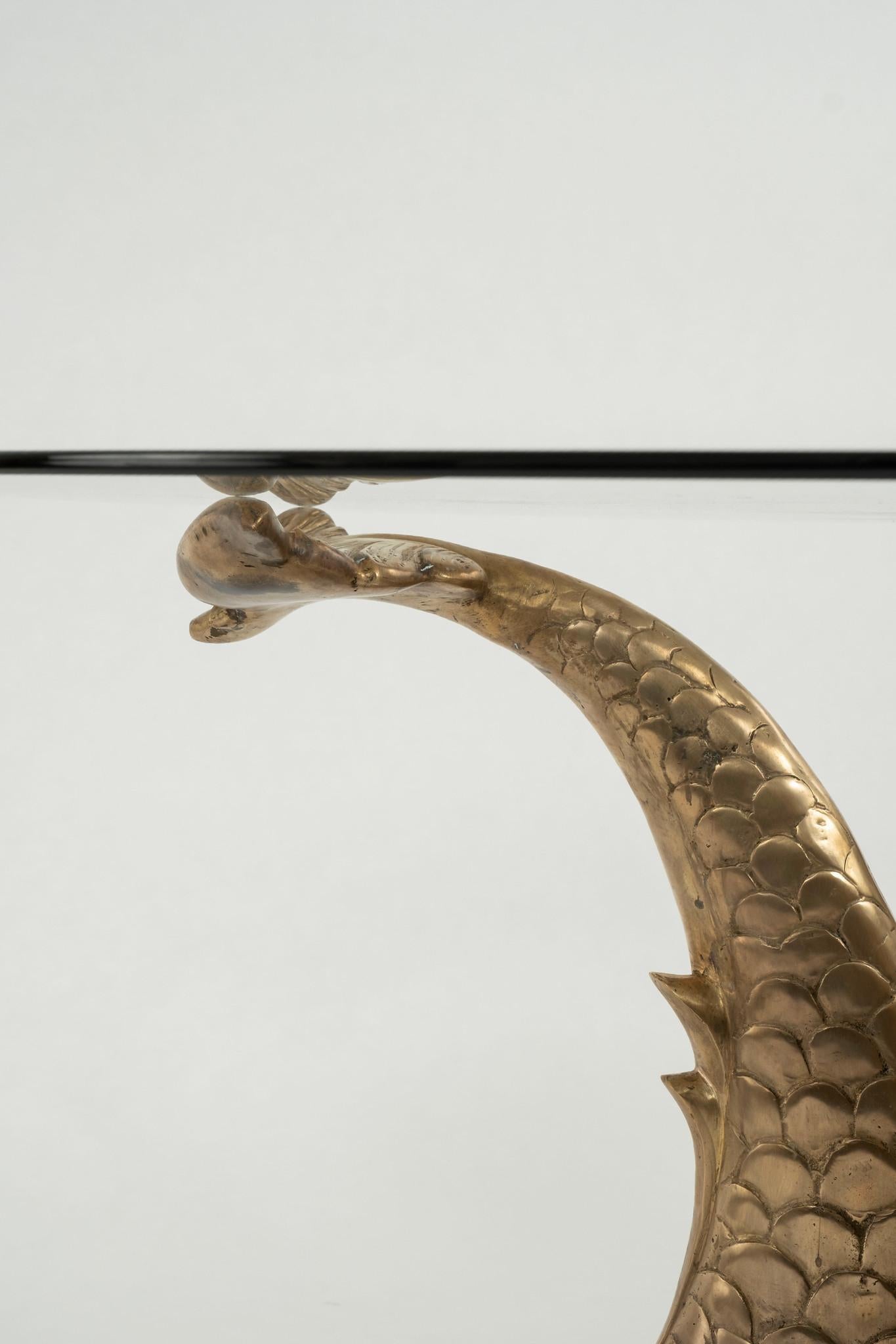 Contemporary Empire Style Brass Dolphin Table In Good Condition For Sale In Houston, TX