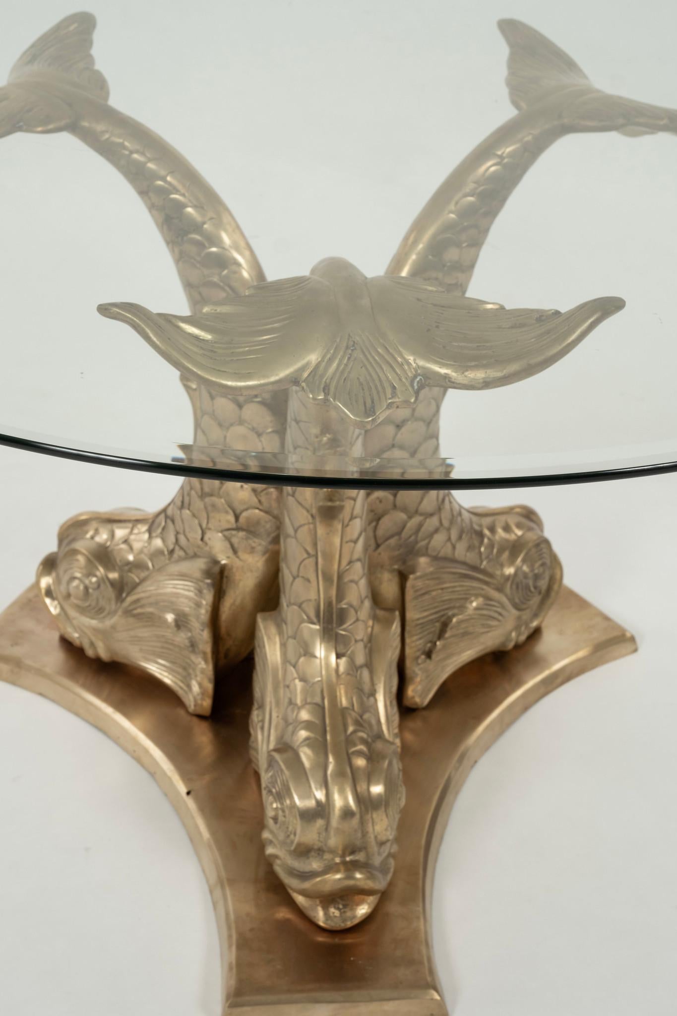 Contemporary Empire Style Brass Dolphin Table For Sale 2