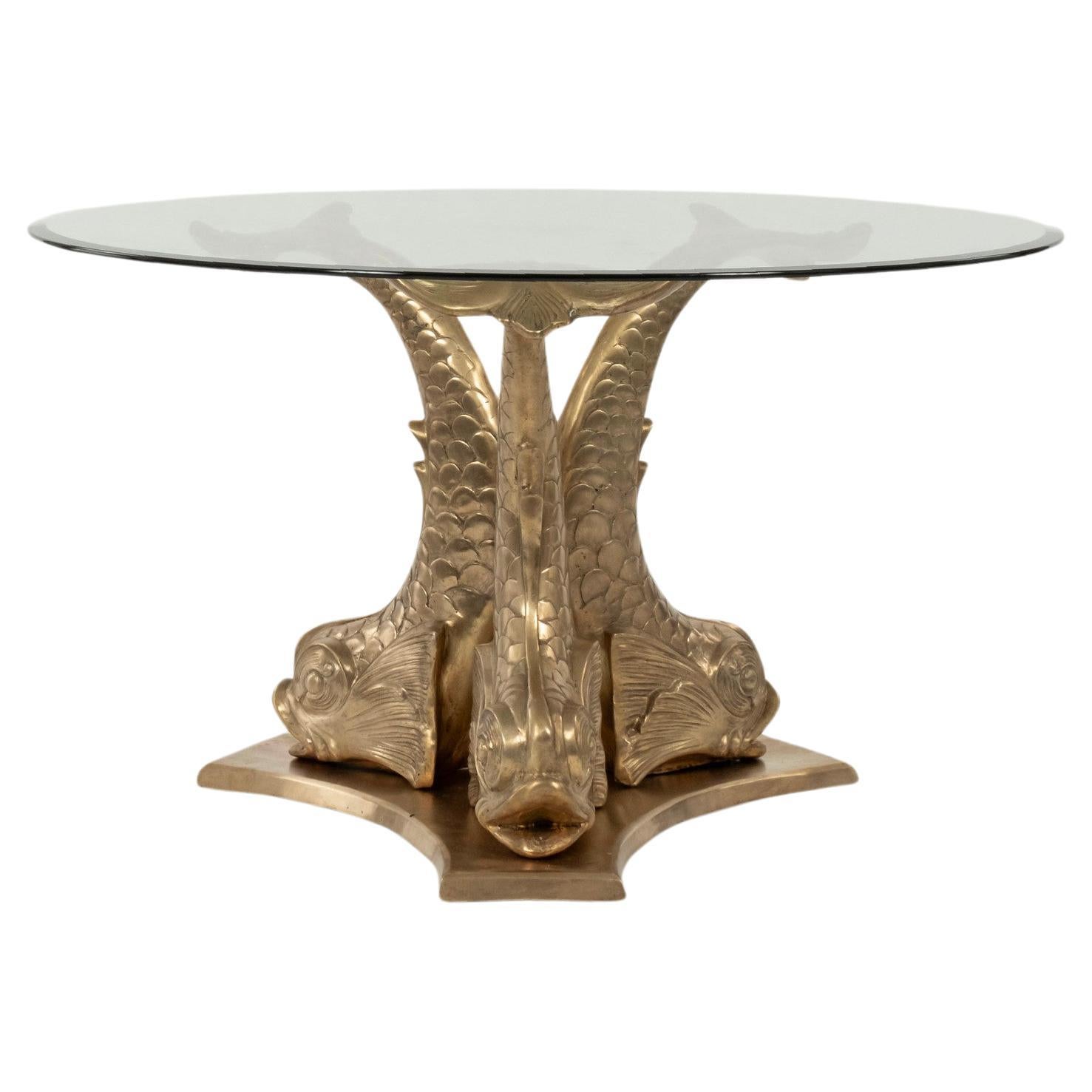 Contemporary Empire Style Brass Dolphin Table For Sale