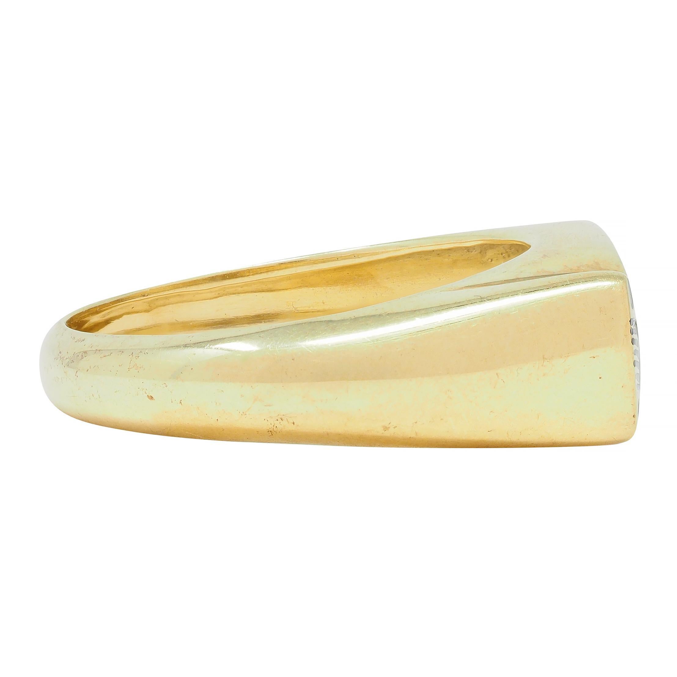 Contemporary Enamel 14 Karat Yellow Gold Egyptian Revival Cartouche Signet Ring In Excellent Condition For Sale In Philadelphia, PA