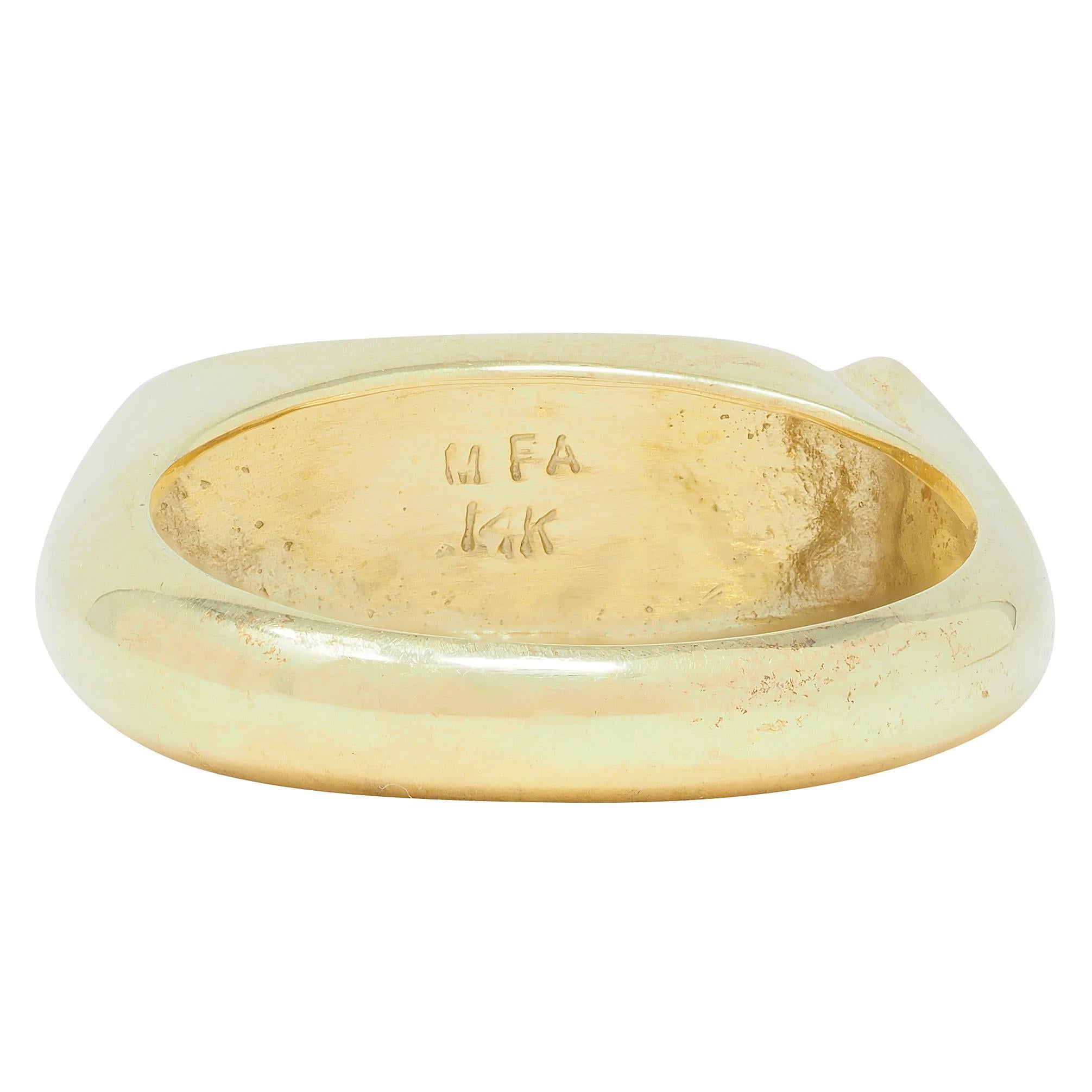 Women's or Men's Contemporary Enamel 14 Karat Yellow Gold Egyptian Revival Cartouche Signet Ring For Sale