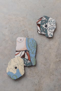 Contemporary Enamel Lava Stone Wall Sculpture, 3-Part Composition, France