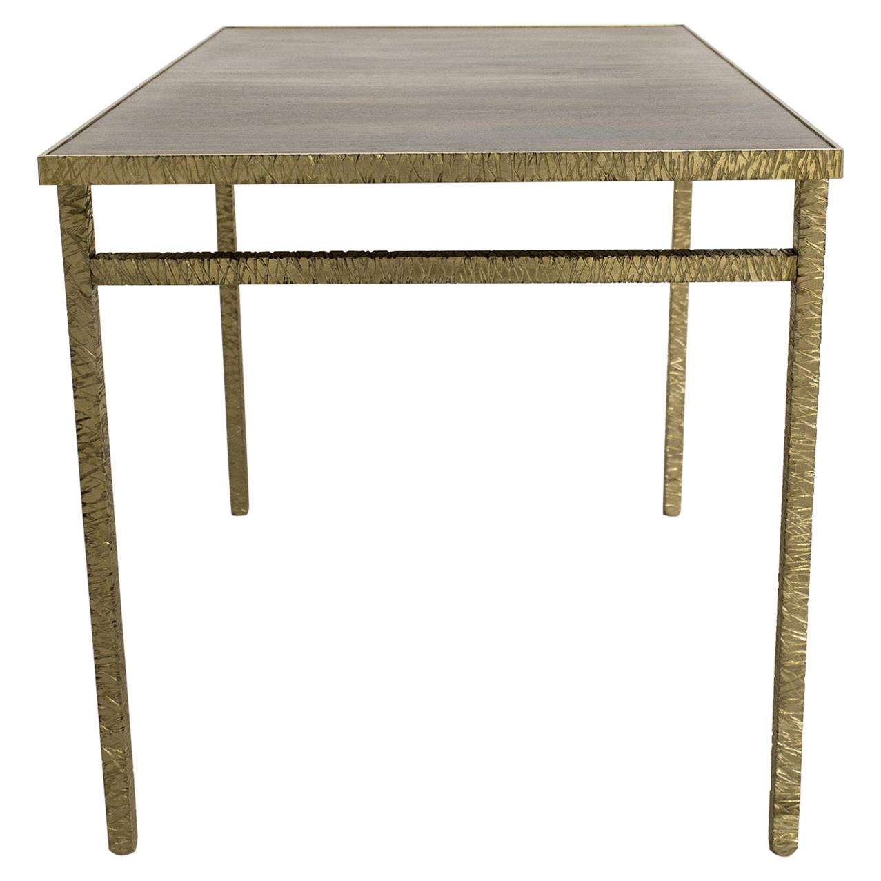 Contemporary End Table in Ziricote and Brass, Hammered Collection For Sale