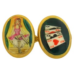 Contemporary English "Four Vices" Hand Painted Enameled Cufflinks