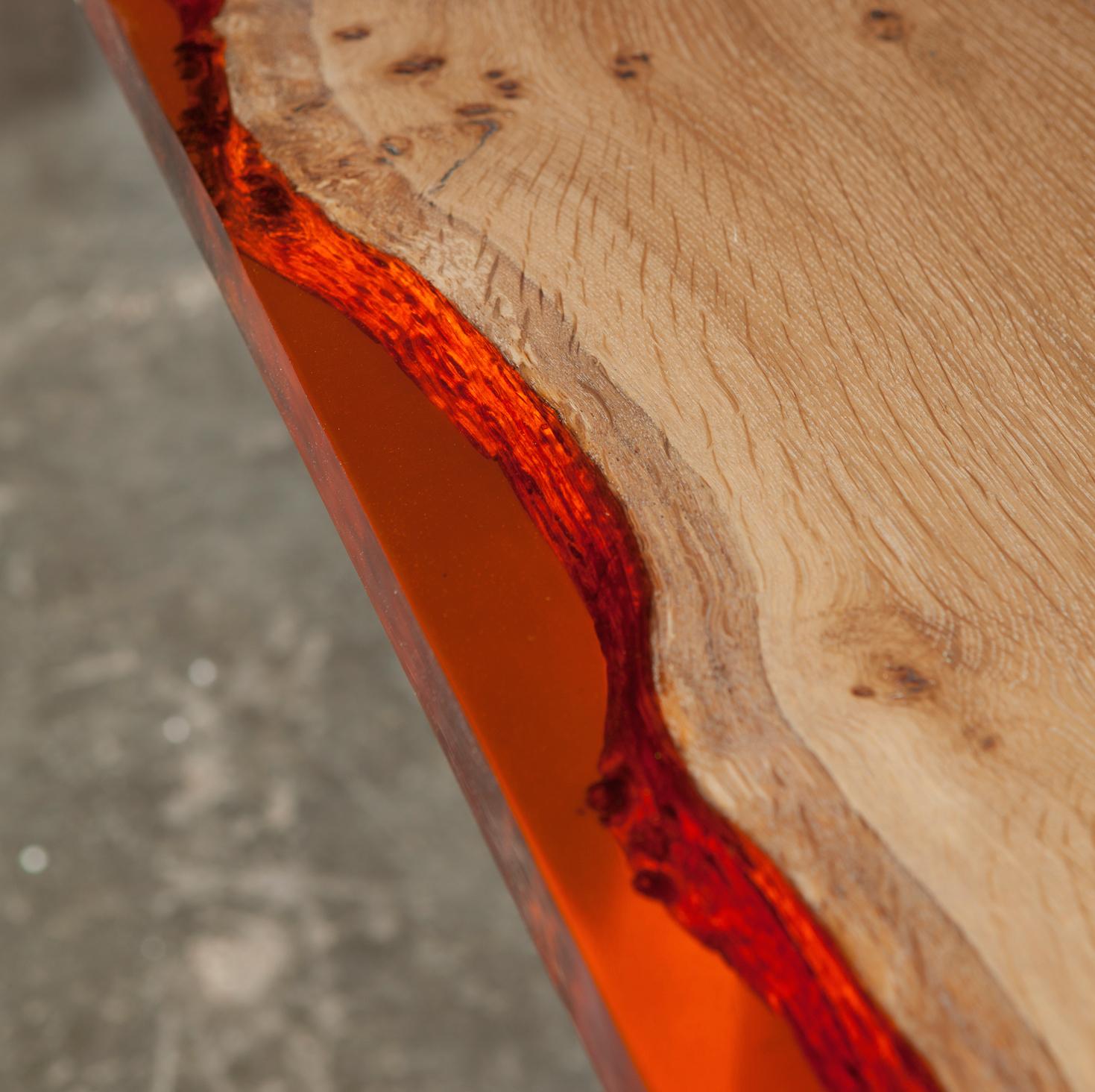 This table was made for a client in Norway for their winter cabin, the single main room has lots of light with windows on three sides overlooking a lake.
The table was made to a bespoke size and samples were sent to the client of the resin tint