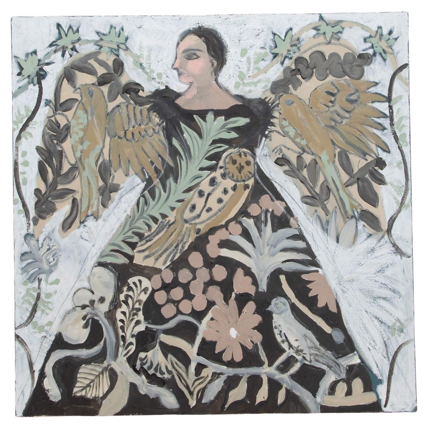 Pintura inglesa contemporánea "Mujer con pájaros" de Cornelia O'Donovan en venta