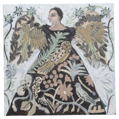 Contemporary English Painting 'Frau mit Vögeln' von Cornelia O'Donovan
