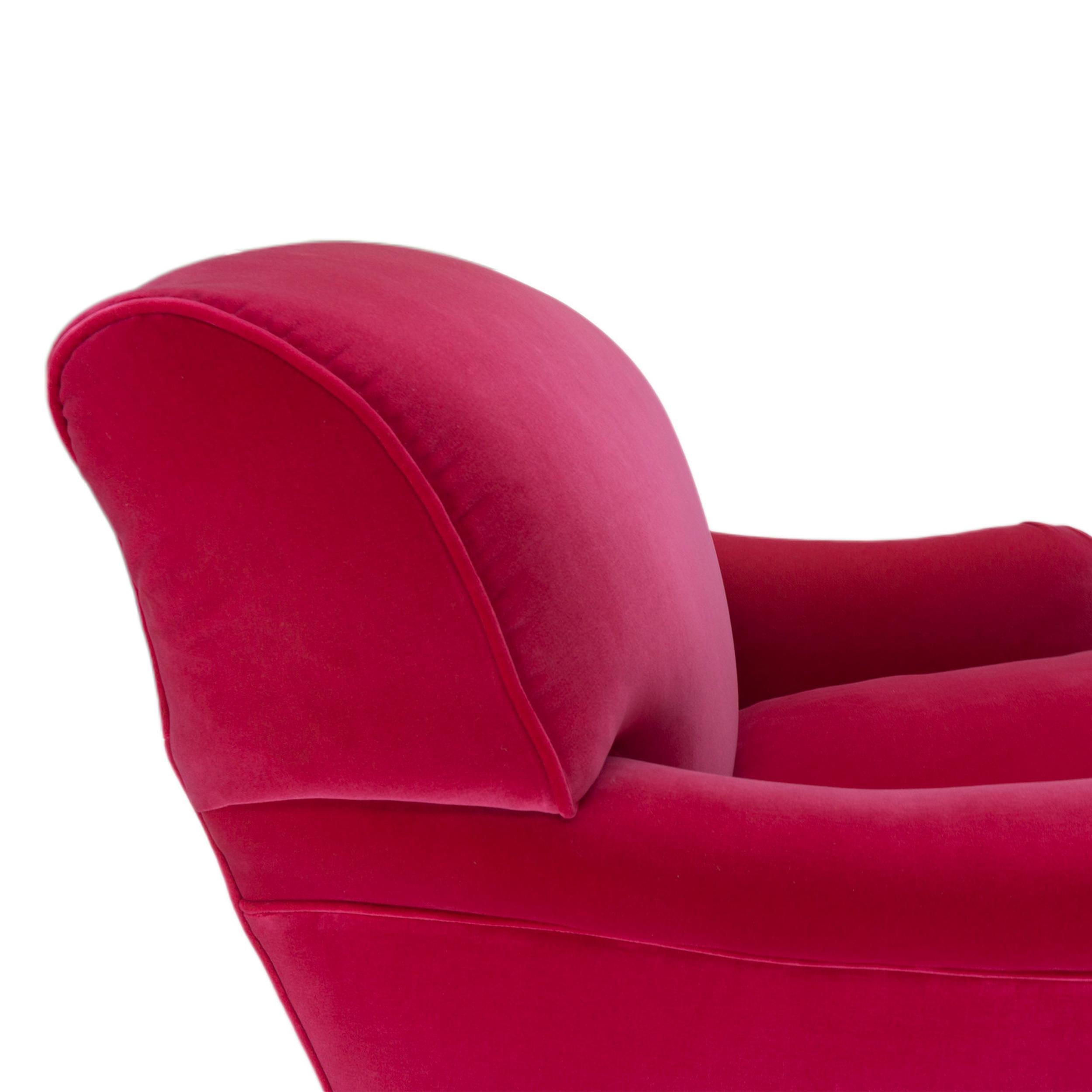 Velvet Contemporary English Rolled Arm Club Chair For Sale