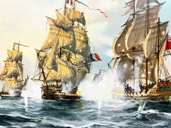 English School Oil Painting Napoleonic Wars Naval Engagement Battle at Sea