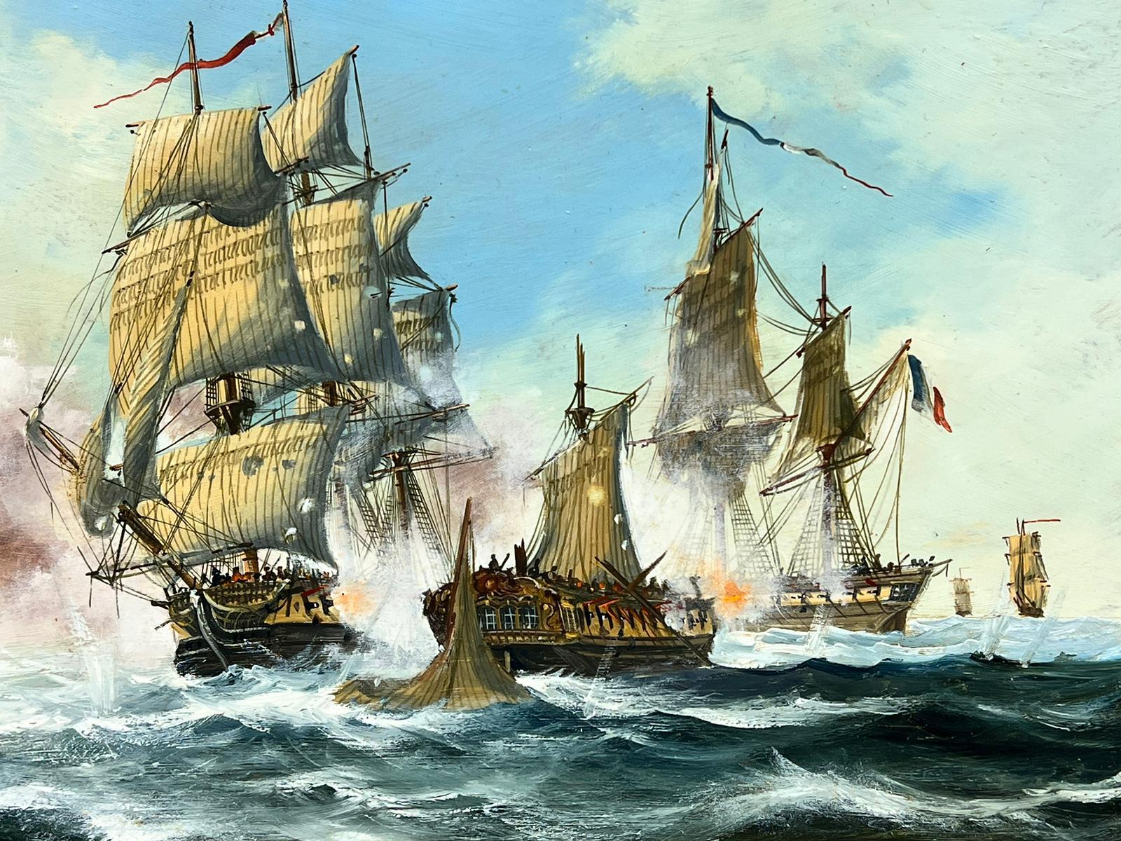 Peinture à l'huile anglaise de fiançailles de guerre napoléonienne de la bataille navale  - Painting de Contemporary English School