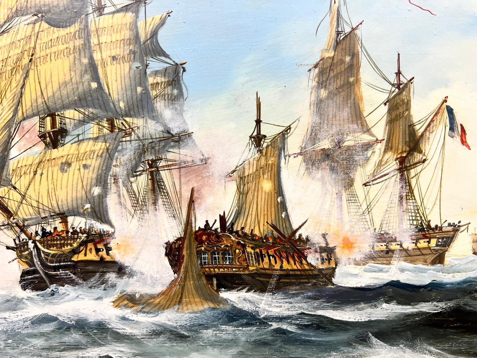 Peinture à l'huile anglaise de fiançailles de guerre napoléonienne de la bataille navale  - Moderne Painting par Contemporary English School