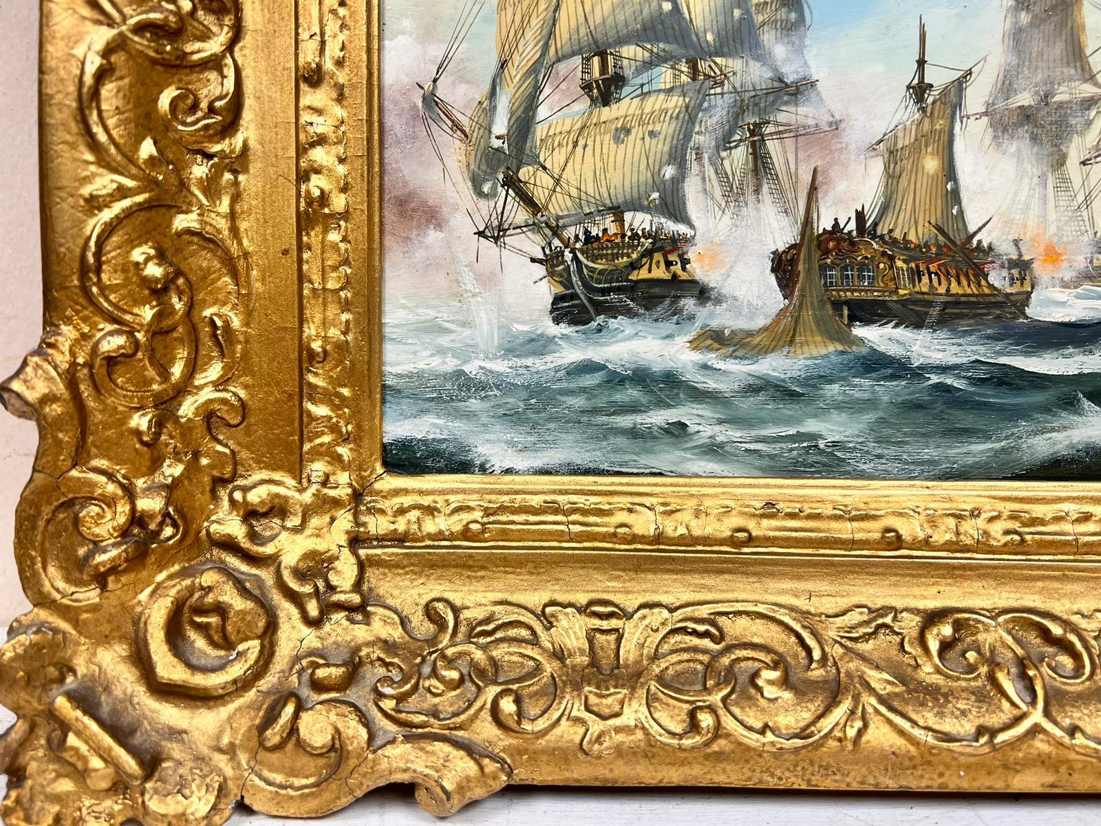 Naval Engagement Napoleonic Wars Sea Battle Fine English Oil Painting  For Sale 1