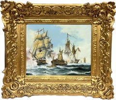 Naval Engagement Napoleonic Wars Sea Battle Fine English Oil Painting 