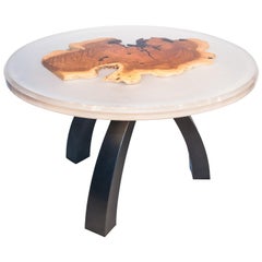 Contemporary Epoxy Resin round Dining Table with a Slice of Olive Tree Trunk
