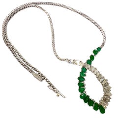 Contemporary Era  4.90 ct Emeralds & 3.80 ct Diamonds  Gold Necklace