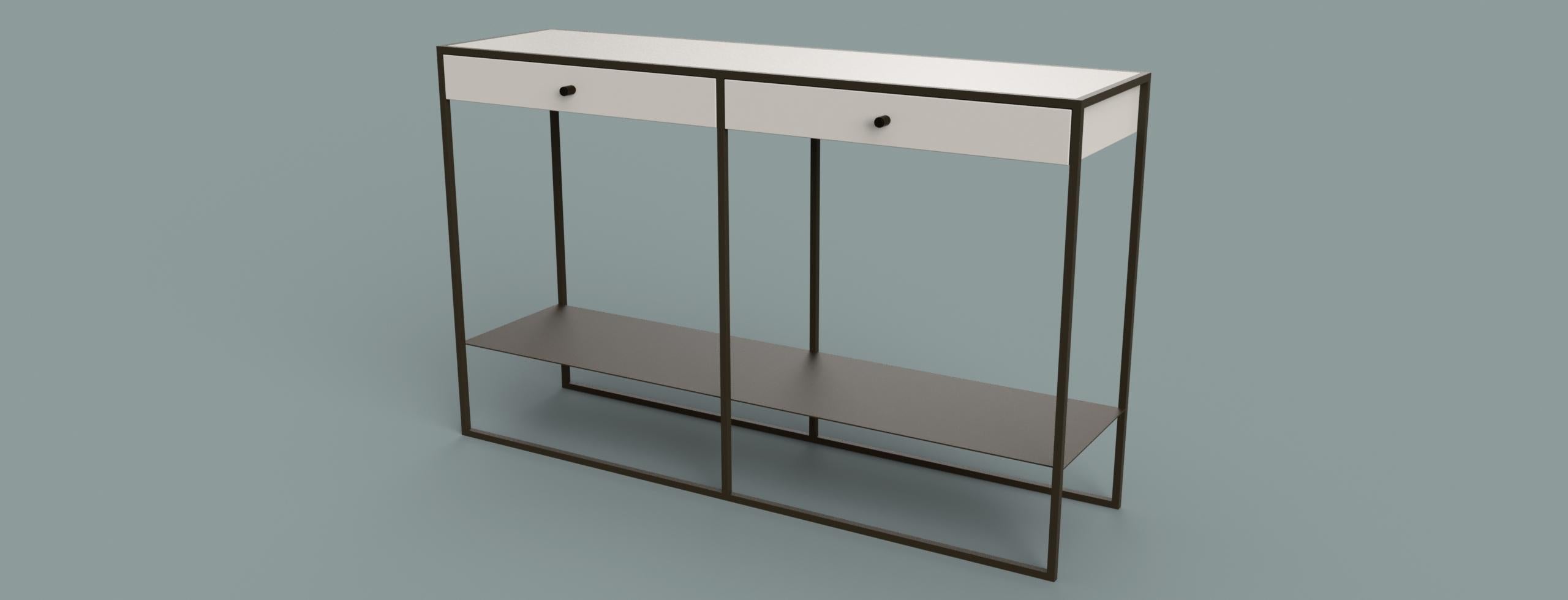 British Contemporary Eros Console with Drawers in Marble and Powder Coated Steel For Sale