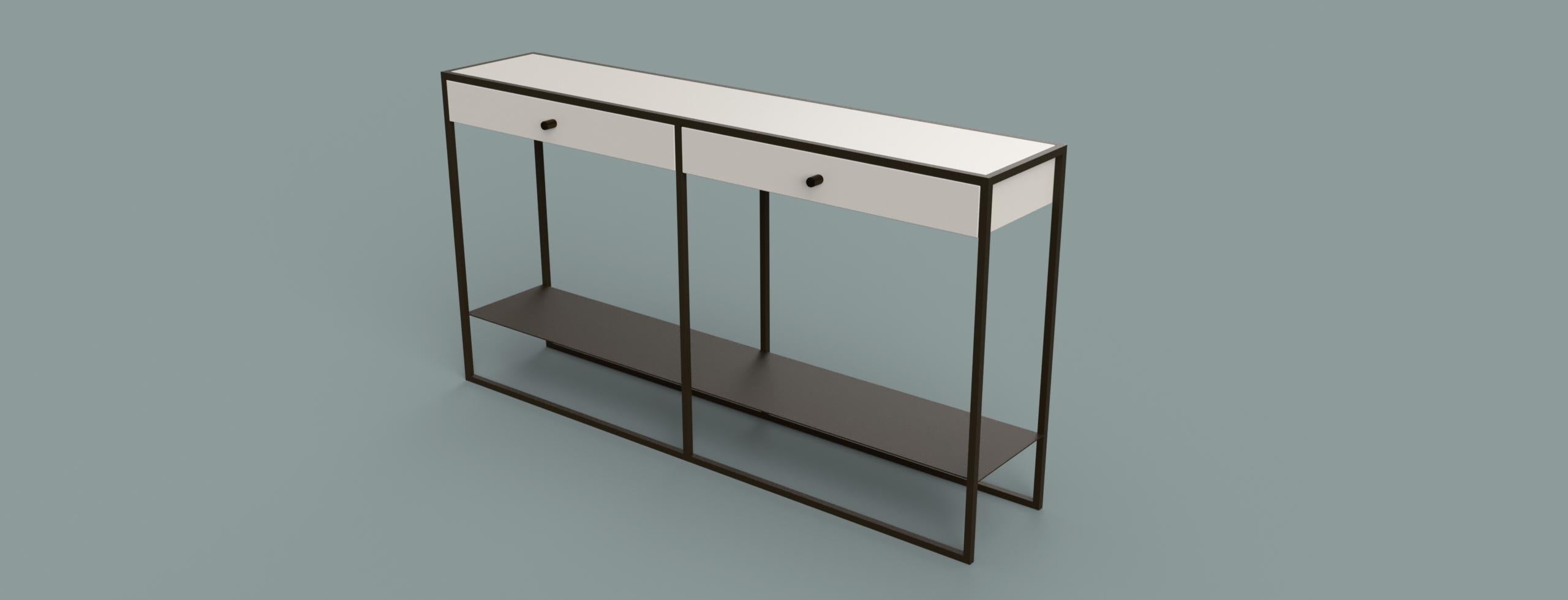 Polished Contemporary Eros Console with Drawers in Marble and Powder Coated Steel For Sale