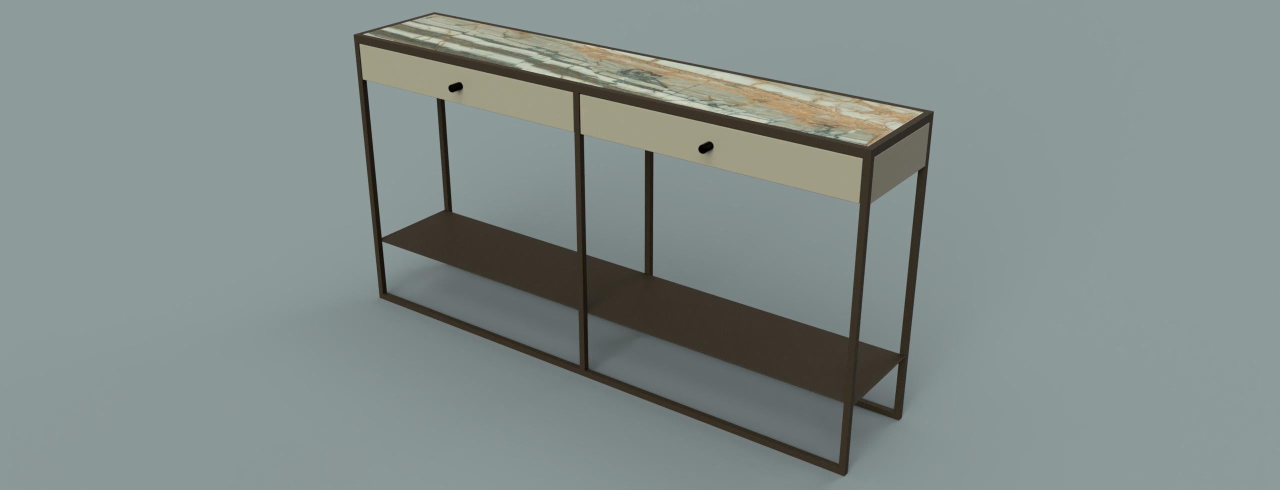Contemporary Eros Console with Drawers in Marble and Powder Coated Steel In New Condition For Sale In London, GB