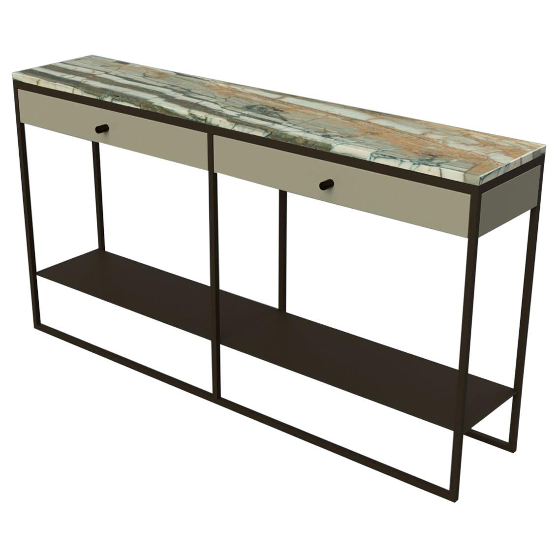 Contemporary Eros Console with Drawers in Marble and Powder Coated Steel For Sale