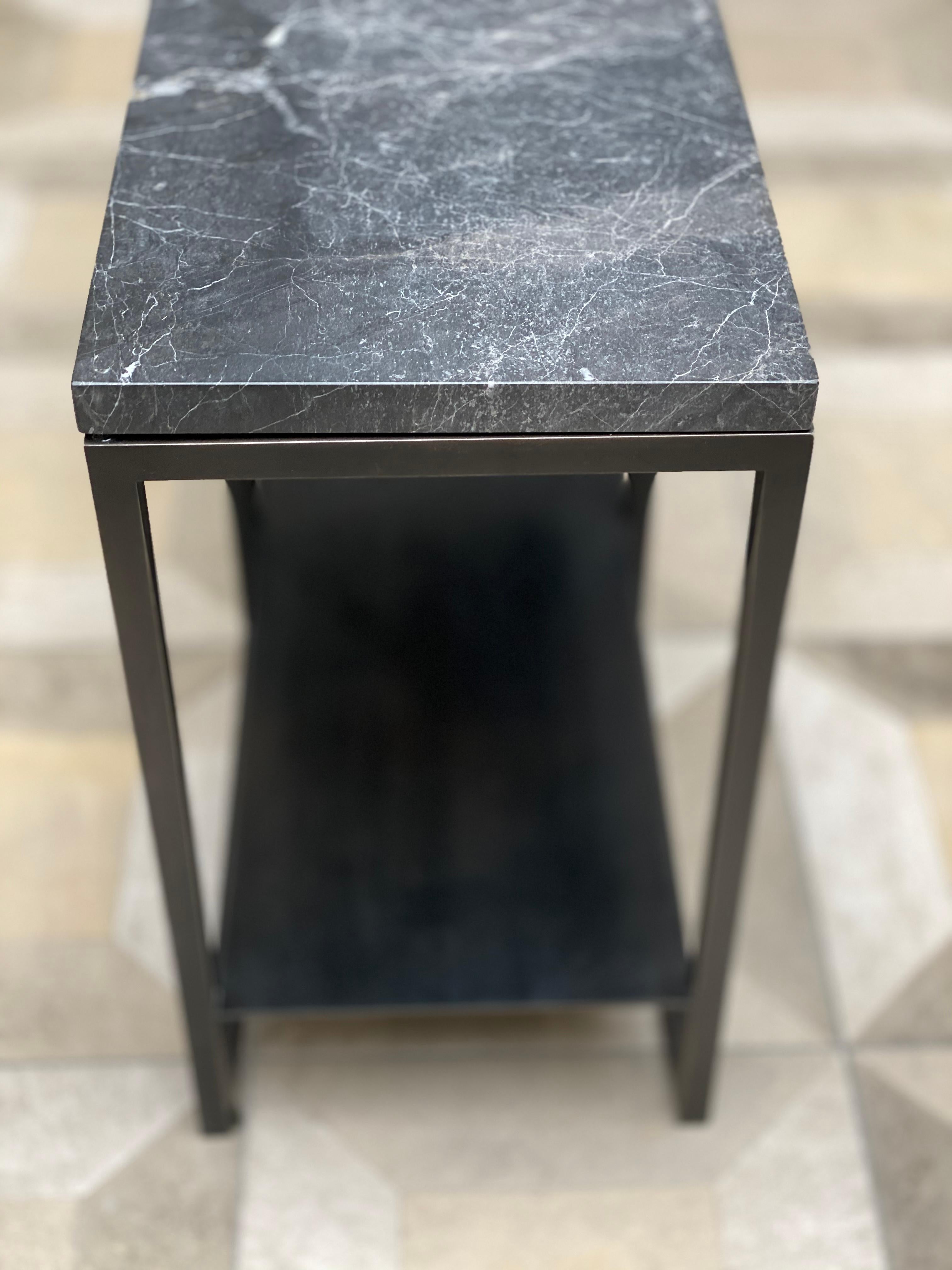 Contemporary Eros Side Table in Nero Marble and Blackened Steel For Sale 3