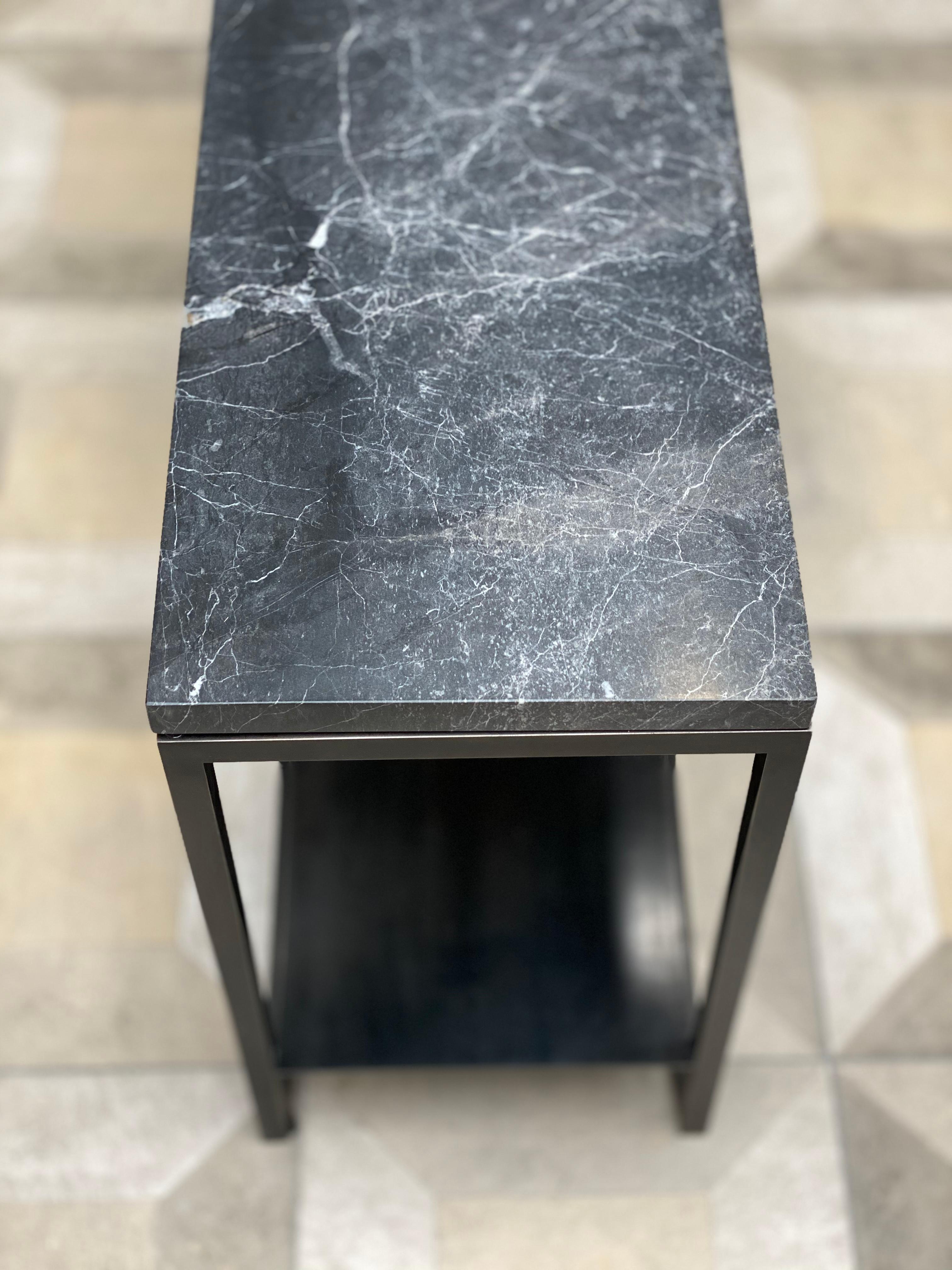 Modern Contemporary Eros Side Table in Nero Marble and Blackened Steel For Sale