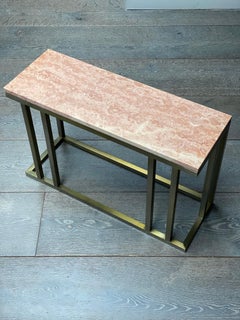 Contemporary ELIO Side Table in Pink Marble and Antique Brass Finish