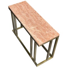 Contemporary ELIO Side Table in Pink Marble and Antique Brass Finish