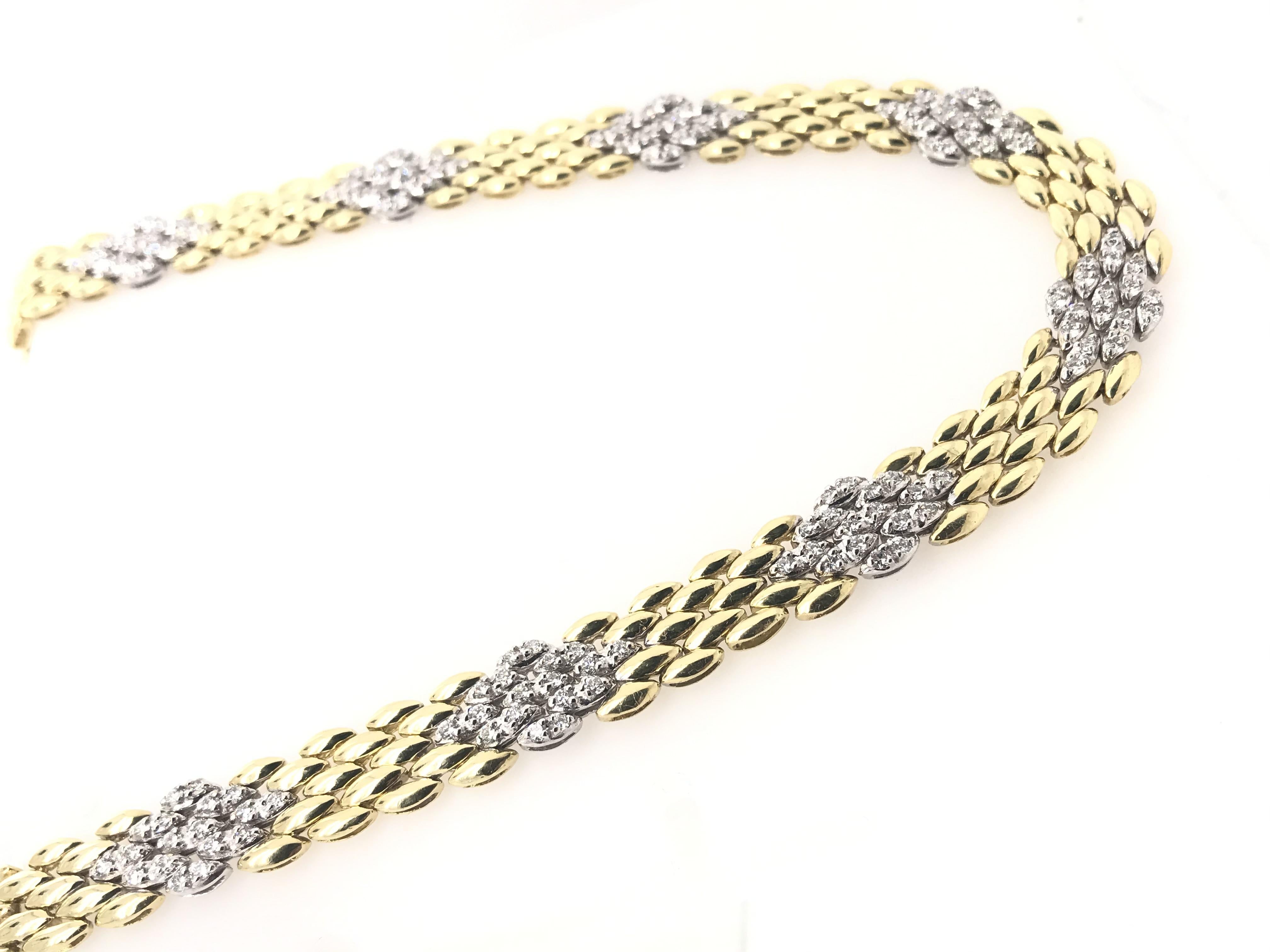 Round Cut Contemporary Estate 18k Gold Diamond Link Necklace