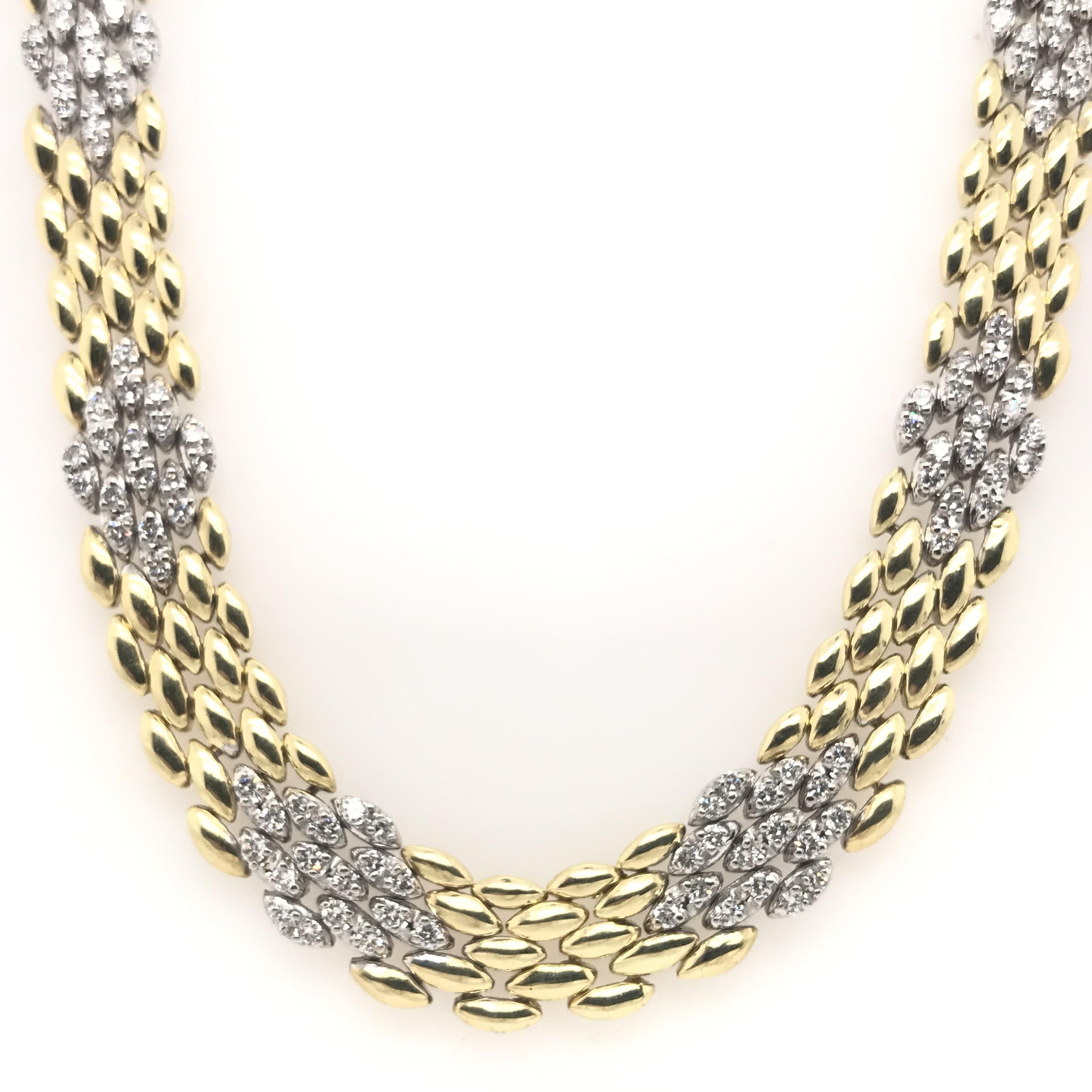 Contemporary Estate 18k Gold Diamond Link Necklace In Excellent Condition In Montgomery, AL