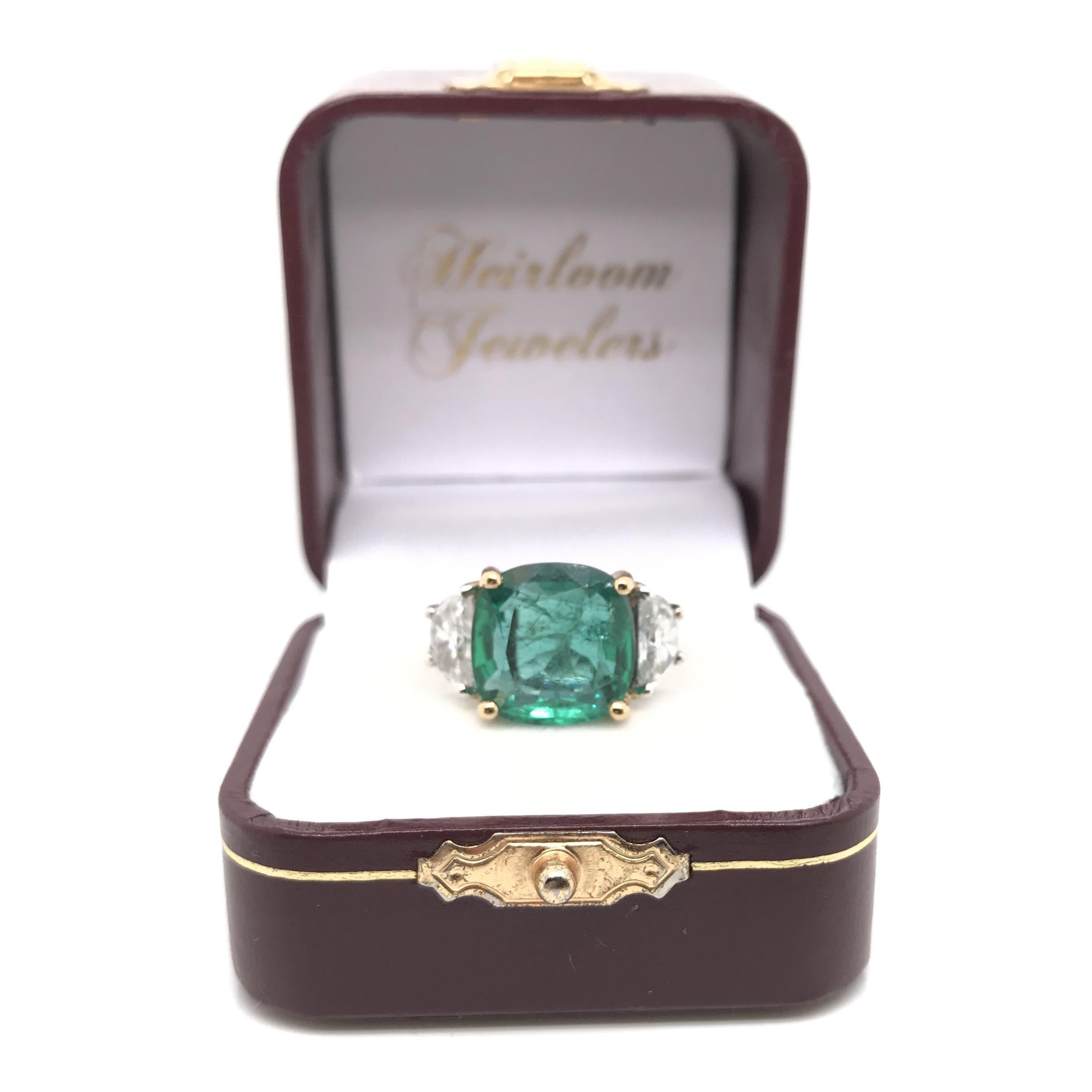 Contemporary Estate 7.88 Carat Emerald and Diamond Ring For Sale 8