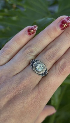 Bague d'aigue-marine, de saphir et de diamant en or blanc 14K, de style contemporain