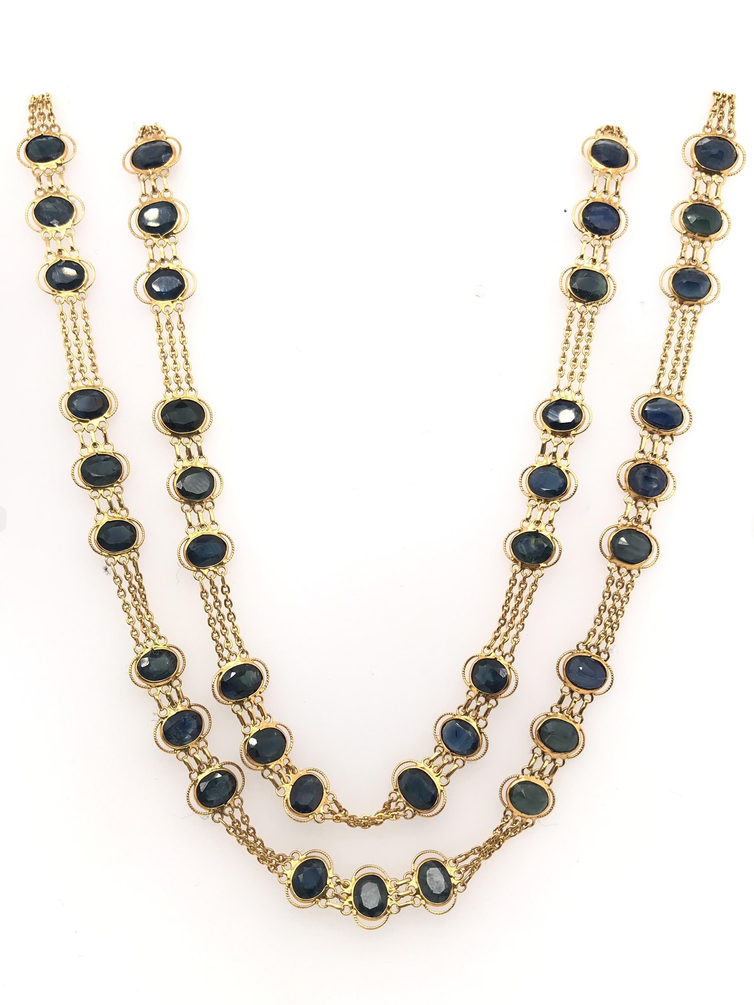 Contemporary Estate Bohemian Style Triple Strand Sapphire Necklace In Excellent Condition For Sale In Montgomery, AL
