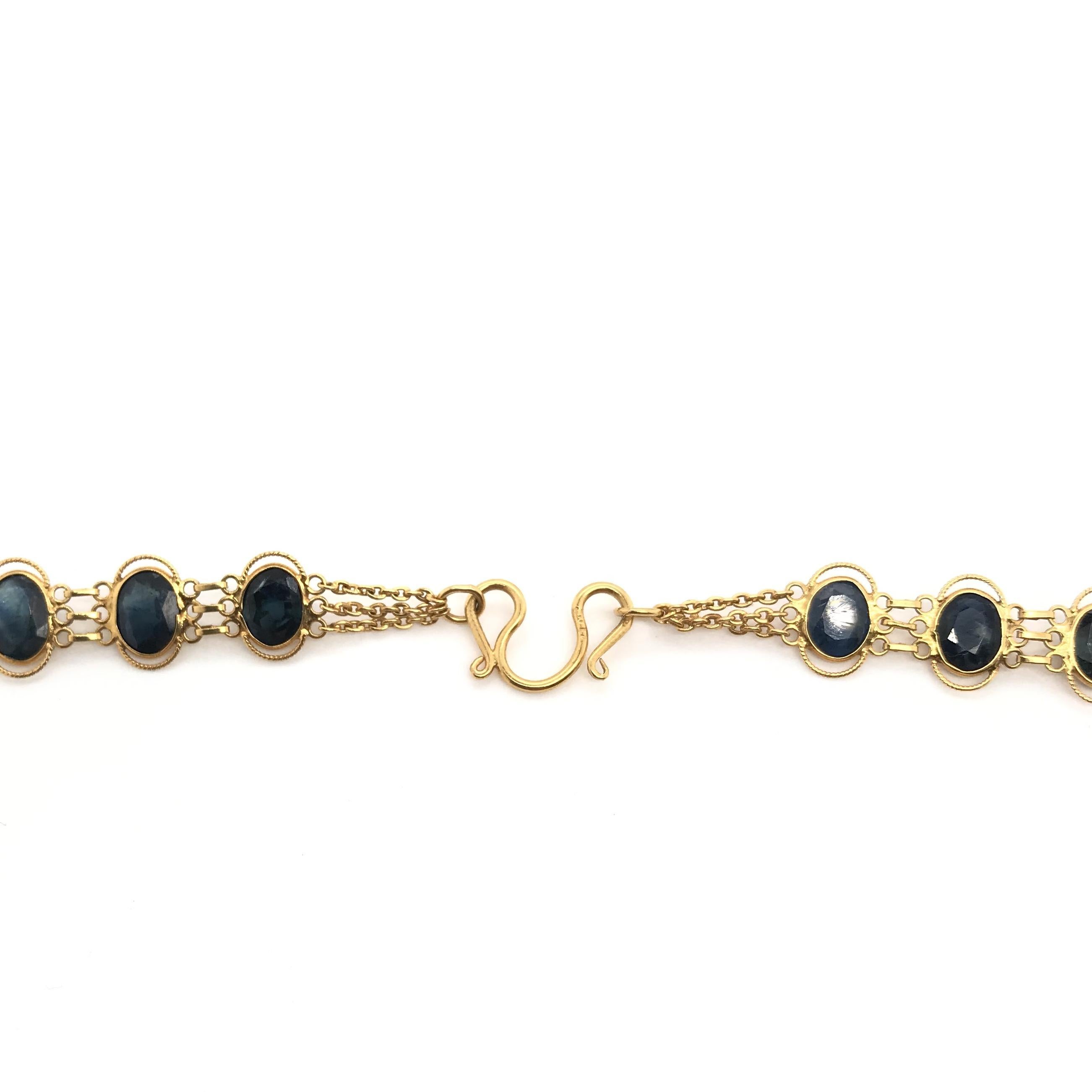Women's Contemporary Estate Bohemian Style Triple Strand Sapphire Necklace For Sale