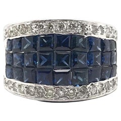 Contemporary Estate Invisible Set Sapphire and Diamond Ring