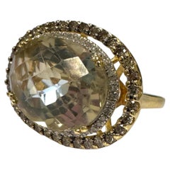 Zeitgenössischer Estate Quarz & Diamant Cocktail Ring 14K Gelbgold