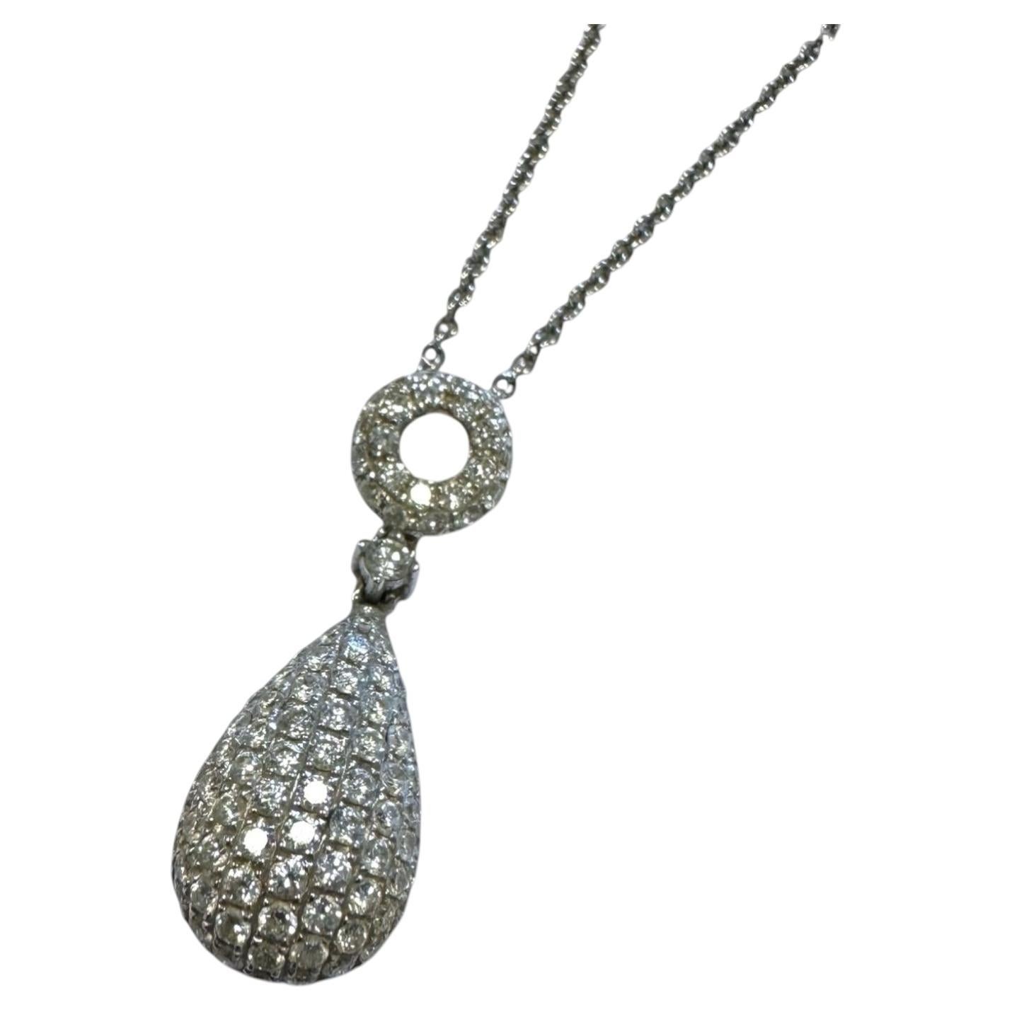 Contemporary Estate Teardrop Shaped Diamond Cluster Pendant 18K White Gold